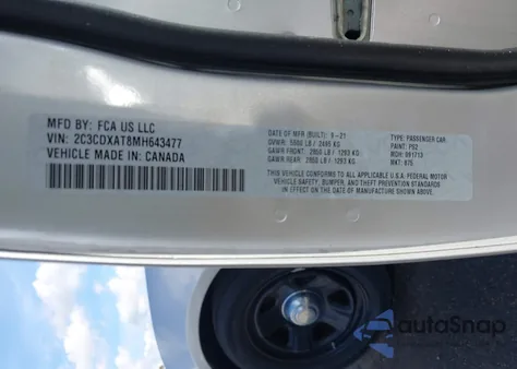 2021 Dodge Charger Police Rwd из США, поврежденный, VIN 2C3CDXAT8MH643477